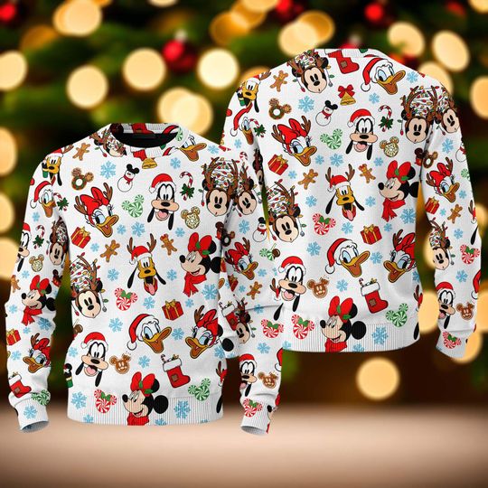 Discover Mickey Mouse And Friends Christmas Ugly Sweater, Mickey's Very Merry Christmas Party Ugly Sweatshirt, Mickey Candy Xmas Holiday Shirt