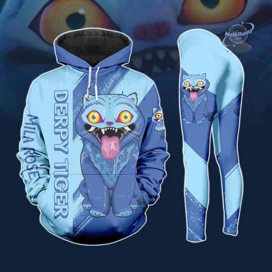 Discover Kpop Demon Hunters Costume Hoodie, Derpy Tiger Costume Hoodie Legging Sets, Blue Tiger Pullover, Huntrix Kpop Movie Cosplay Outfits