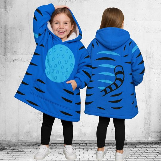 Discover Kpop Demon Hunters Tiger Blanket Hoodie, Derpy Tiger Cosplay Hoodie With Pocket, Halloween Derpy Tiger Costume Shirt, Blue Tiger Hoodie