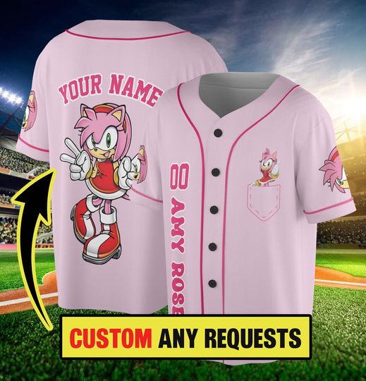 Discover Personalized Amy Rose Baseball Jersey, Amy Rose Jersey, Funny Sonic Party Shirt, Custom Amy Rose Kids, Youth, Adult Jersey