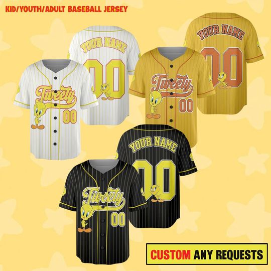 Discover Custom Tweety Bird Collection Baseball Jersey, Custom Tweety Jersey Shirt, Tweety Birthday Gift, Disney Baseball Team Outfit