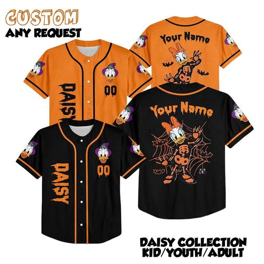 Discover Personalized Disney Halloween Daisy Duck Baseball Jersey, Custom Disney Halloween Shirt, Disney Jersey for Disney Fans