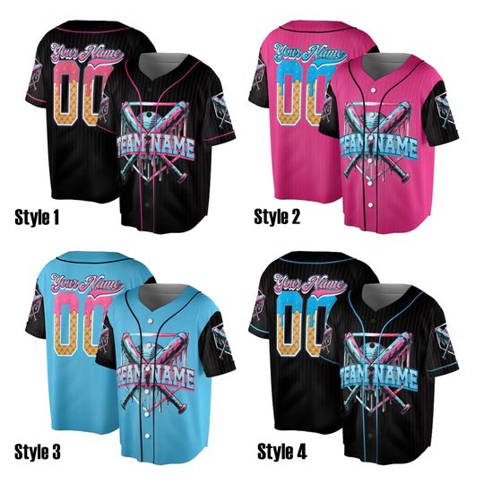 Discover Custom Ice Cream Drip Baseball Jersey for Men Women Youth Kid, Custom Sprinkle Drip Jersey for Family Matching Outfit, Summer Sport Matching
