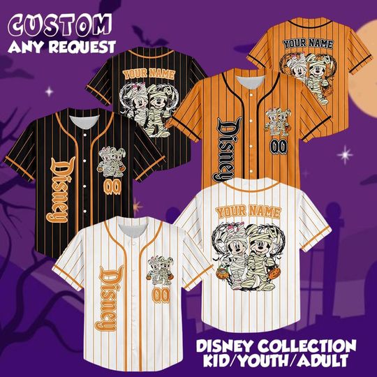 Discover Personalized Halloween Mickey And Minnie Baseball Jersey, Custom Disney Halloween Shirt, Spooky Disney Jersey for Kids