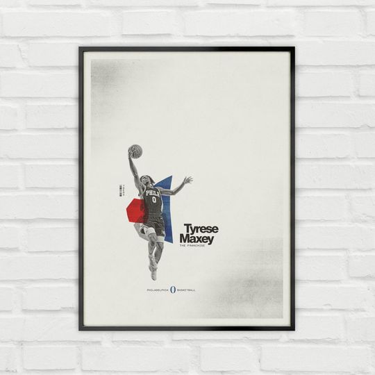 Tyrese Maxey Poster Minimalist Basketball Wall Art for Fans