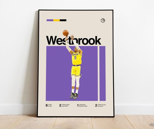 Discover Russell Westbrook Poster - Minimalist Mid century Modern Basketball Wall Art Print