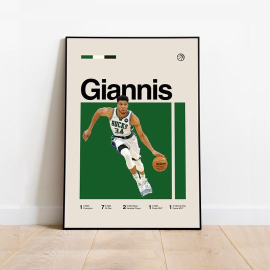 Giannis Antetoko Poster - Minimalist Mid century Modern Basketball Wall Art Print