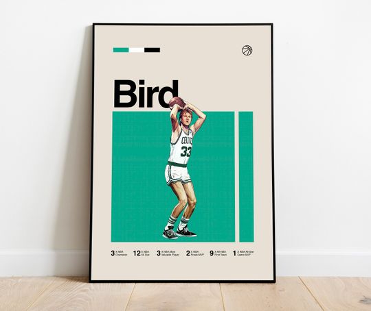 Larry Bird Poster - Minimalist Mid century Modern Basketball Wall Art Print for Fans