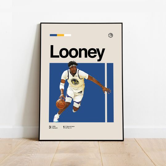 Discover Kevon Looney Poster - Minimalist Mid century Modern Basketball Wall Art Print for Fans