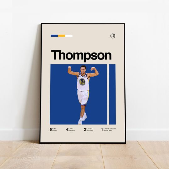 Klay Thompson Poster - Minimalist Mid century Modern Basketball Wall Art Print for Fans