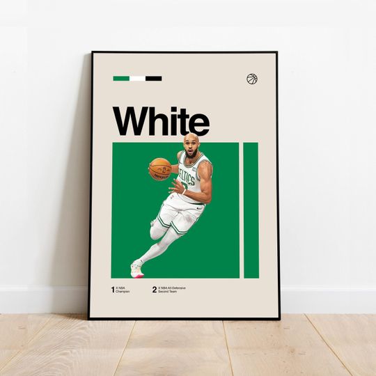 Discover Derrick White Poster - Minimalist Mid century Modern Basketball Wall Art Print for Fans