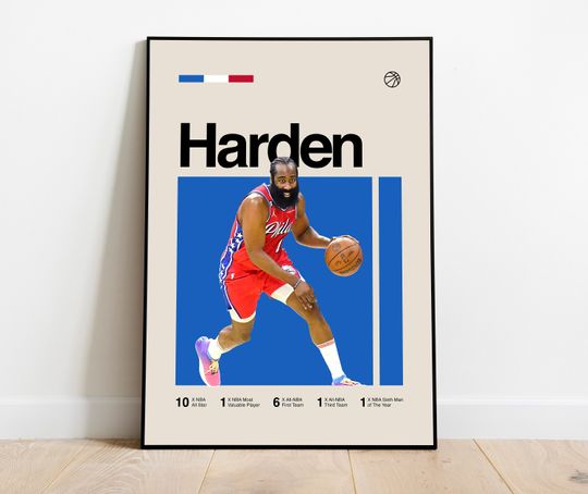 James Harden Poster - Minimalist Mid century Modern Basketball Wall Art Print