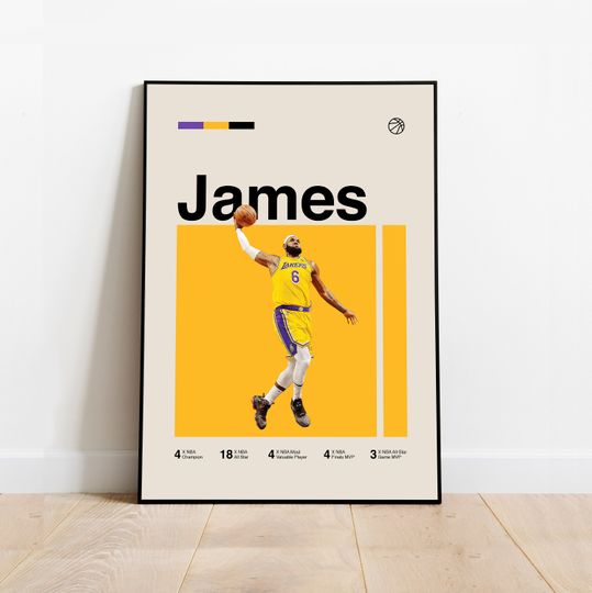 Discover LeBron James Poster - Minimalist Mid century Modern Basketball Wall Art Print