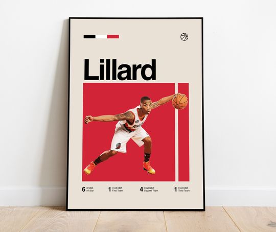 Discover Damian Lillard Poster - Minimalist Mid century Modern Basketball Wall Art Print