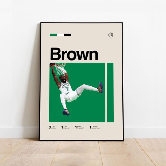 Jaylen Brown Poster - Minimalist Mid century Modern Basketball Wall Art Print