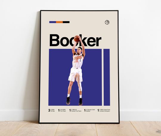 Discover Devin Booker Poster - Minimalist Mid century Modern Basketball Wall Art Print