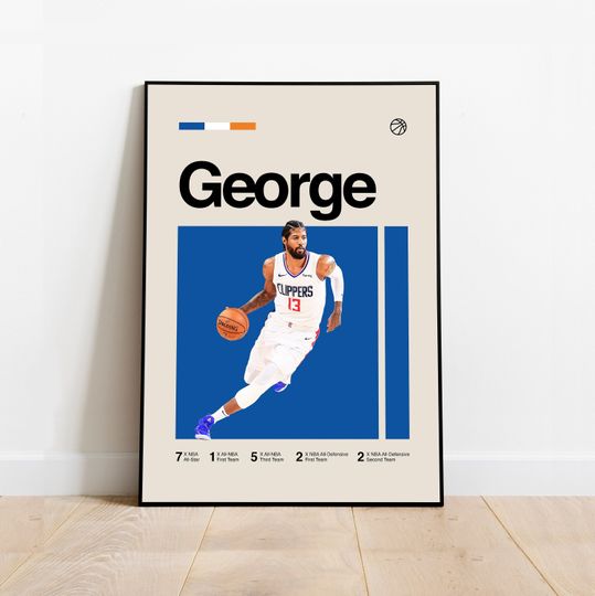 Discover Paul George Poster - Minimalist Mid century Modern Basketball Wall Art Print