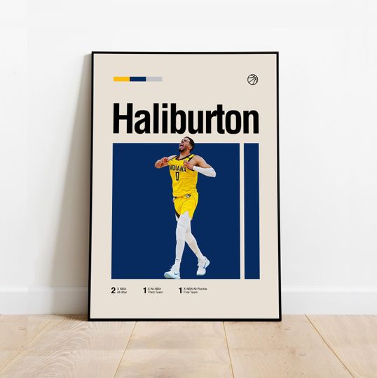 Discover Tyrese Haliburton Poster - Minimalist Mid century Modern Basketball Wall Art Print