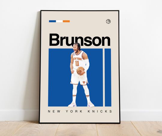 Discover Jalen Brunson Poster - Minimalist Mid century Modern Basketball Wall Art Print
