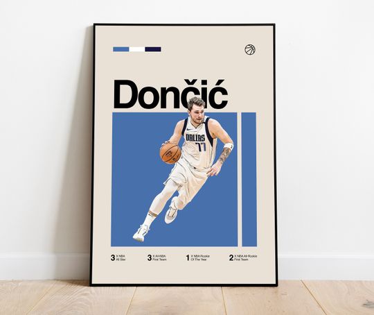 Luka Doncic Poster - Minimalist Mid century Modern Basketball Wall Art Print