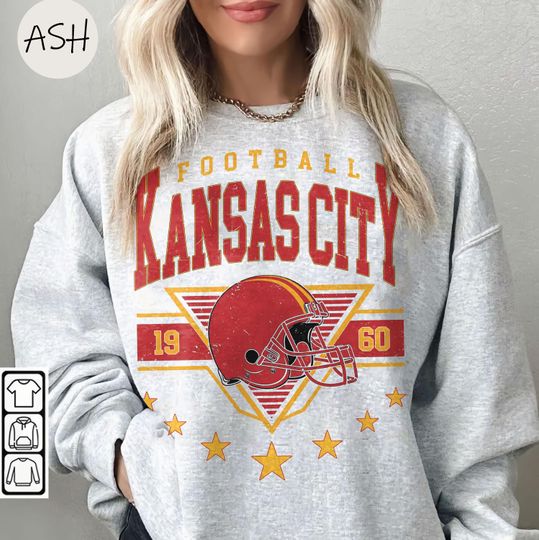 Discover Vintage 90s Style Kansas City Football Sweatshirt Trendy Kansas City Football Fan Gift Kansas City Game Day Shirt Kansas City Shirt Game Day