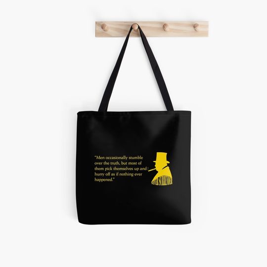 Discover Winston Churchill quote "Men occasionally stumble over the truth" Tote Bag