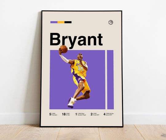 Discover Kobe Bryant Poster - Minimalist Mid century Modern Basketball Wall Art Print for Fans! DIGITAL DOWNLOAD