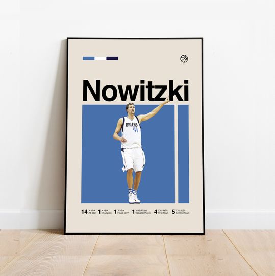 Discover Dirk Nowitzki Poster - Minimalist Mid century Modern Basketball Wall Art Print for Fans! DIGITAL DOWNLOAD