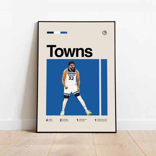 Discover Karl-Anthony Towns Poster - Minimalist Mid century Modern Basketball Wall Art Print for Fans! DIGITAL DOWNLOAD