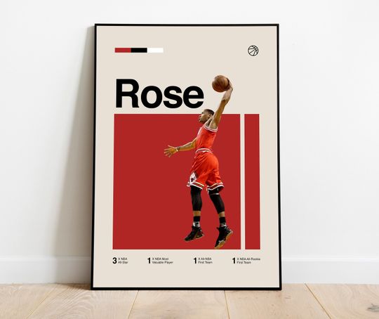 Discover Derrick Rose Poster - Minimalist Mid century Modern Basketball Wall Art Print for Fans! DIGITAL DOWNLOAD