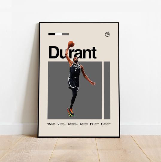 Discover Kevin Durant Poster - Minimalist Mid century Modern Basketball Wall Art Print for Fans! DIGITAL DOWNLOAD