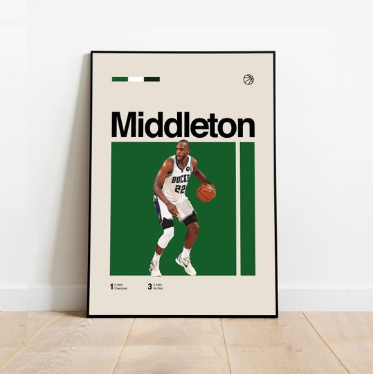 Discover Khris Middleton Poster - Minimalist Mid century Modern Basketball Wall Art Print for Fans! DIGITAL DOWNLOAD