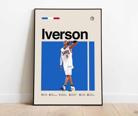 Allen Iverson Poster - Minimalist Mid century Modern Basketball Wall Art Print