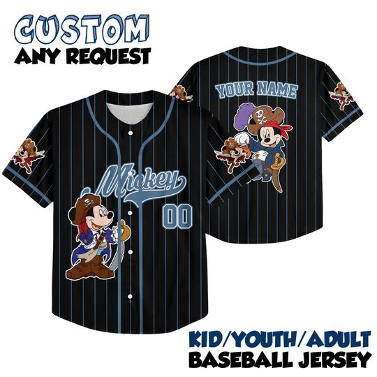 Discover Custom Pirates Mickey Baseball Jersey, Disney Jersey Kids Shirt, Disney Cruise Outfit, Personalized Vacation Look, Baseball Jersey Kids