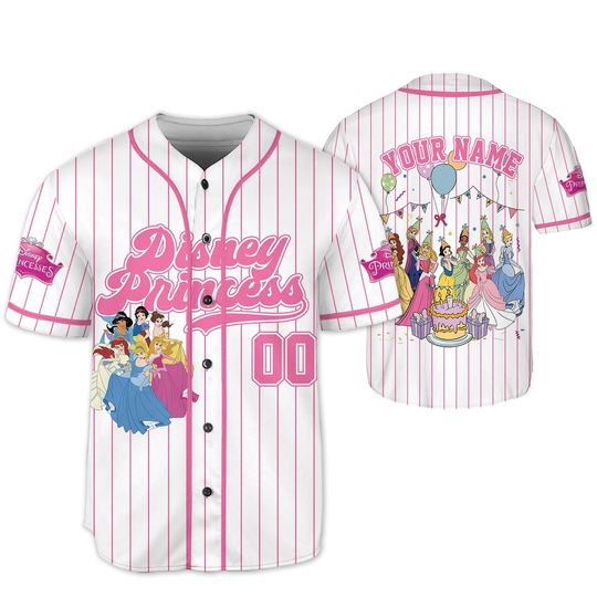 Discover Personalized Disney Princess Birthday Birthday Baseball Jersey, Custom Disney Tiana Ariel Elsa Rapunzel Belle Birthday Gift