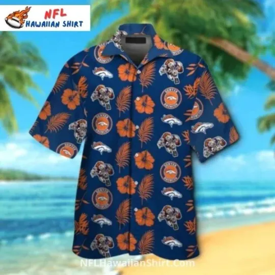 Discover Bold Denver Broncos Hawaiian Shirt Floral And Helmet Theme Size S-5XL