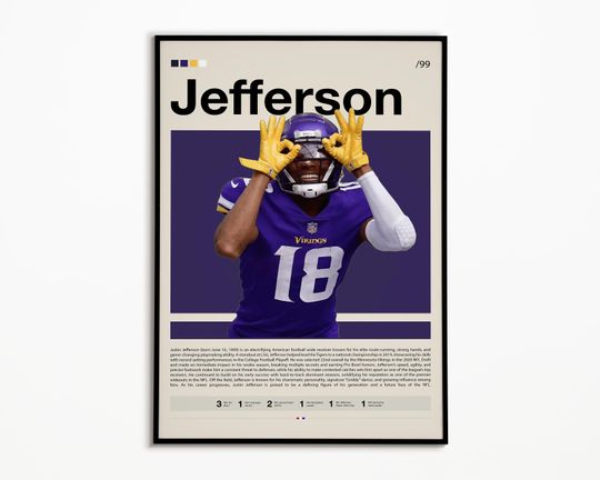 Justin Jefferson Poster, Minnesota Vikings Print, football Poster, Sports Poster, Football Poster, football Wall Art, Sports Bedroom Posters