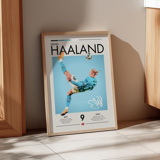 Discover Erling Haaland Retro Football Poster: Norway Striker, Man City Wall Art
