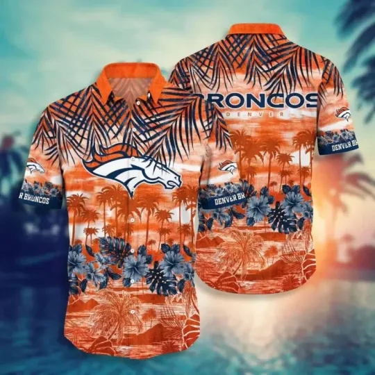 Discover Denver Brôncos Sunset Palm Collection Hawaiian Shirt Summer Aloha, Gift for Fan