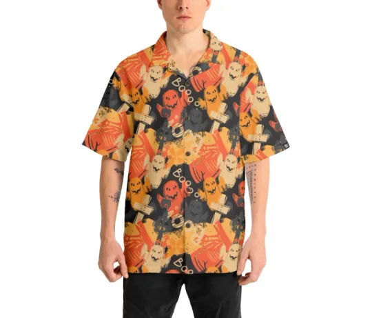 Discover Funny Ghost Boo Halloween Abstract Seamless Pattern Hawaiian Shirt