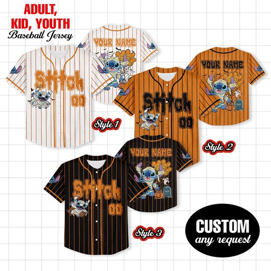 Discover Custom Disney Stitch Pumpkin Halloween Collection Simple Baseball, Personalized Baseball Team Jersey,Birthday Gift for Halloween Fans Family