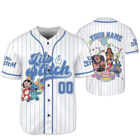 Discover Personalized Disney Lilo & Stitch Birthday Baseball Jersey, Custom Disney Stitch Angel Lilo Pleakley Birthday Gift, Disneyland Family