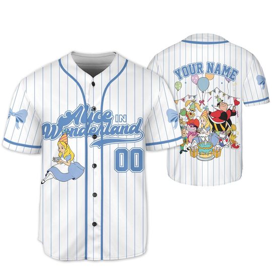 Personalized Disney Alice in Wonderland Birthday Baseball Jersey, Custom Disney Mad Hatter Cheshire Cat Birthday Gift, Disneyland Family