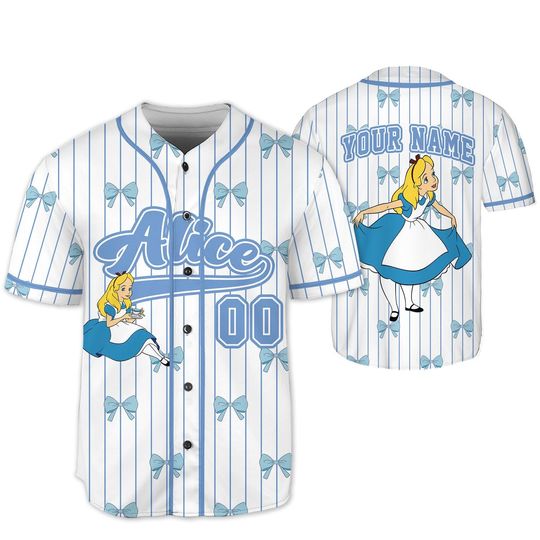 Discover Personalize Coquette Bows Disney Alice In Wonderland Baseball Jersey, Custom Kid Youth Adult Baseball Jersey, Custom Disney Birthday Gift