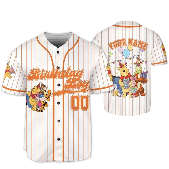 Discover Personalized Winnie the Pooh Birthday Baseball Jersey, Custom Disney Pooh and friends Birthday Present Gift, Disneyland Family Trip Tee