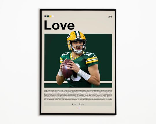 Jordan Love Poster, Green Bay Packers Print, football Poster, Sports Poster, football Fans, Football Poster, football Wall Art, Sports Bedroom Posters