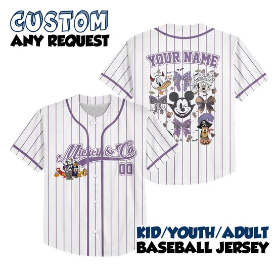 Discover Personalize Coquette Bows Disney Halloween 2025 Baseball Jersey, Custom Kid Youth Adult Baseball Jersey, Custom Disney Birthday Gift