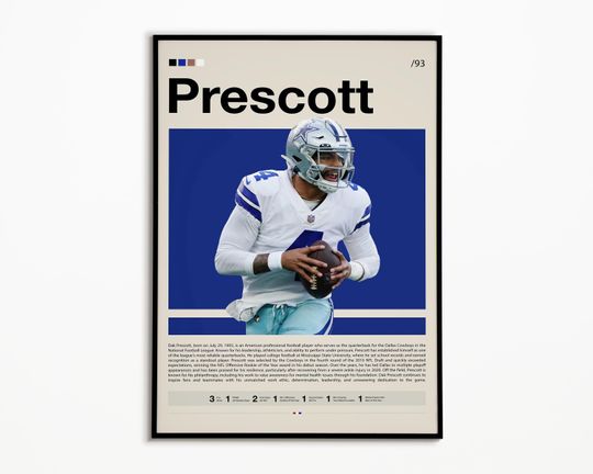 Discover Dak Prescott Poster, Dallas Cowboys Print, football Poster, Sports Poster, football Fans, Football Poster, football Wall Art, Sports Bedroom Posters