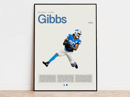 Jahmyr Gibbs Poster, football Poster, Sports Poster, Modern Sports Art, football Gifts, Super Bowl Poster, American Football Poster