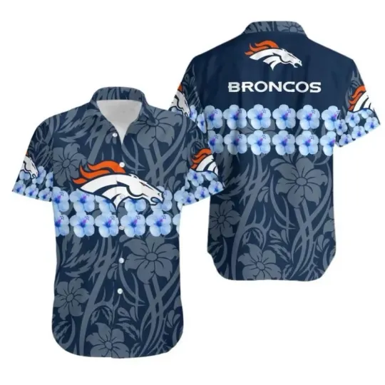 Denver Brôncos Blue Hibiscus Bloom Hawaiian Shirt Summer Aloha, Gift for Fan